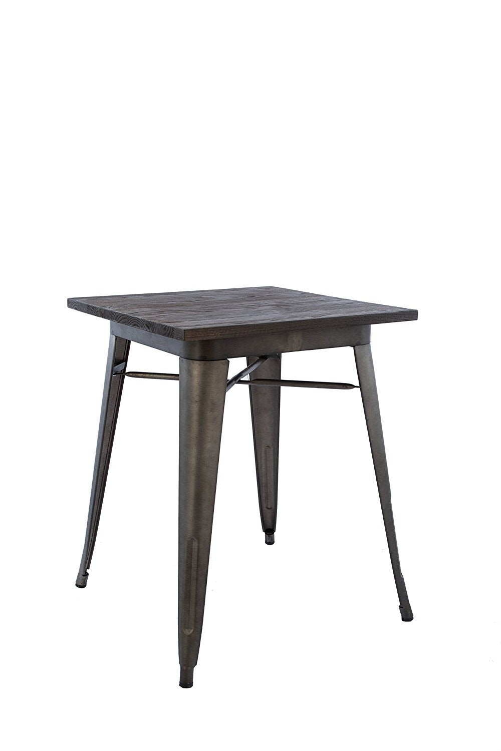 BTExpert Industrial Antique Rustic Metal Dining Table with Wood Top – Indoor Outdoor Square Table