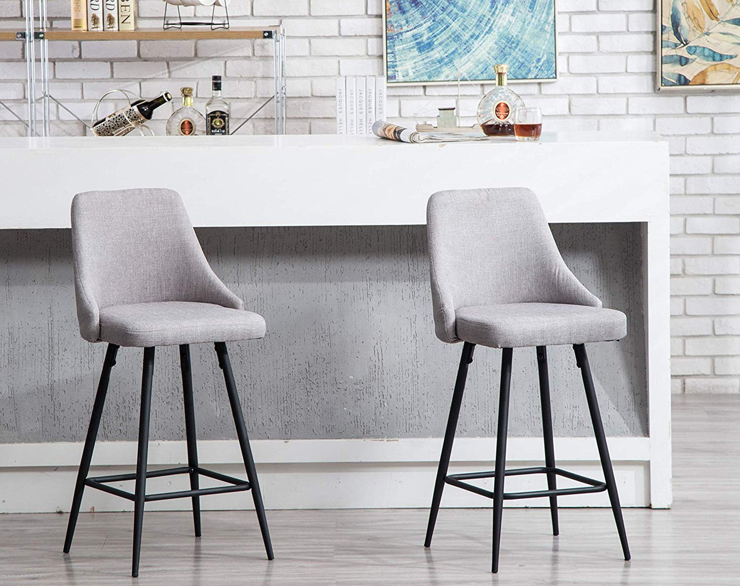 BTExpert Premium Tufted Upholstered 25" High Back Dining Barstools Gray Polyester - Set of 2