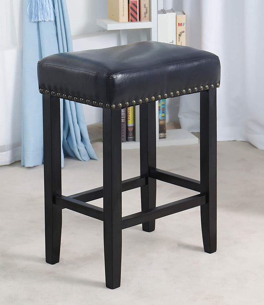 BTExpert Miraj Wooden Leather Bar Stool with Bronze Nail Trim - Set of 2