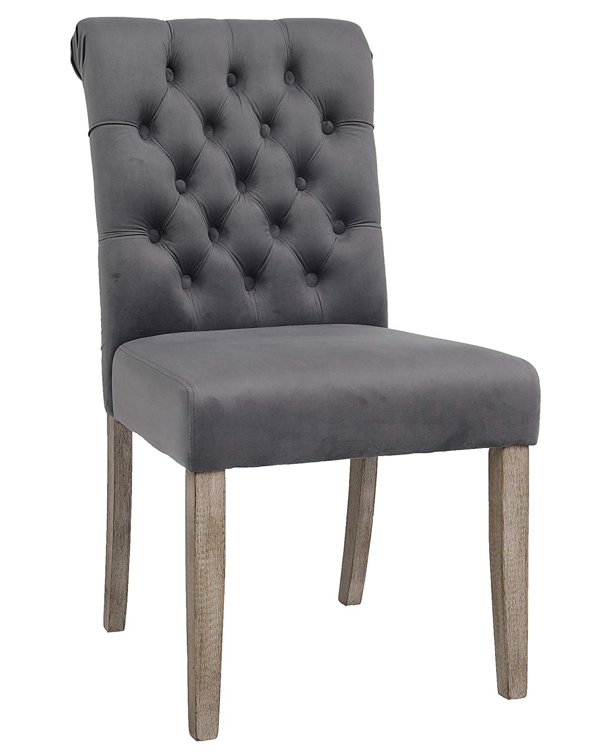 BTExpert Charcoal Velvet, Charcoal Tufted High Back Dining Chairs - Set of 2