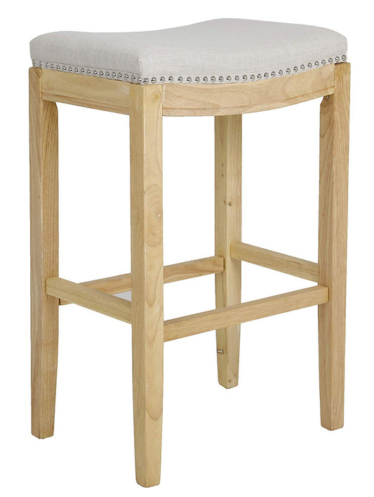 BTEXPERT Shabaz Backless Stools, Linen Beige Fabric Bar Height - Set of 2