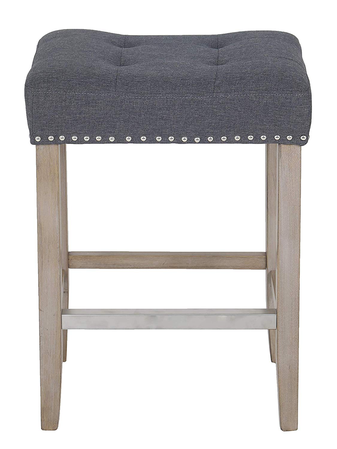 BTExpert Quail Wooden Linen Tufted 27" Counter Bar Stool with Nail Trim - Set of 2