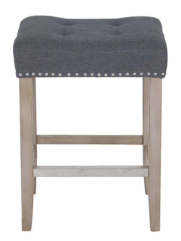 BTEXPERT Quail Wooden Linen Tufted Counter 27" Bar Stool, Accent Nail