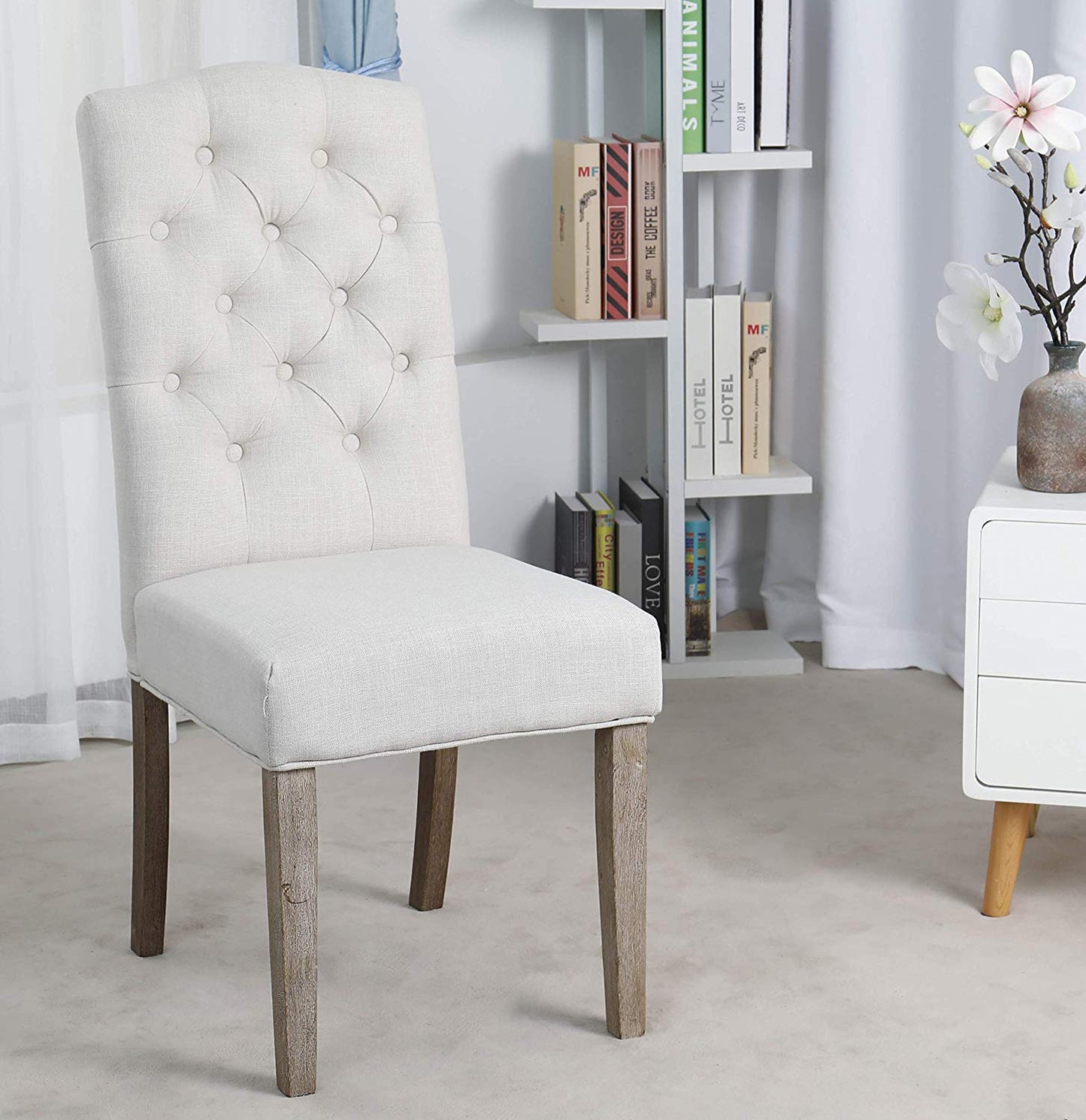 BTexpert French High Back Tufted Upholstered Dining Chair - Set of 2
