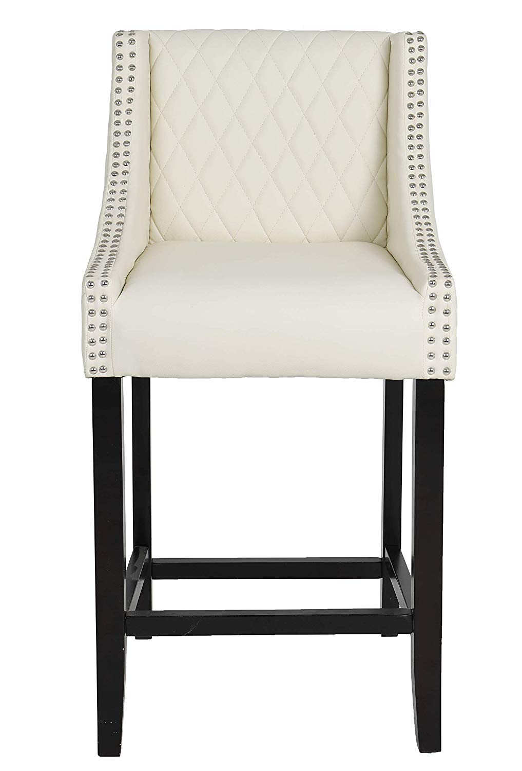 BTExpert Shauhin Quilted Leather 39" Bar Stool Chair, Accent with Nail Trim - Set of 2