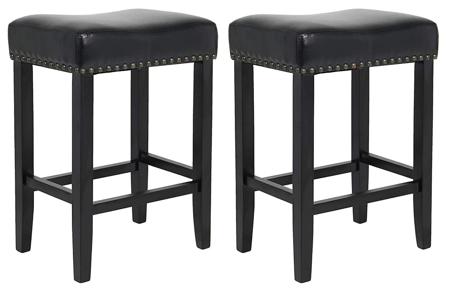 BTExpert Miraj Wooden Leather Bar Stool with Bronze Nail Trim - Set of 2