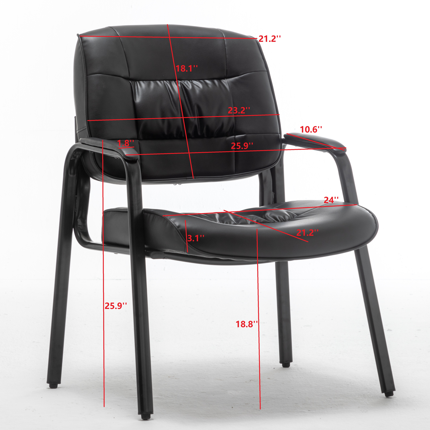 BTExpert Leather Reception Conference Waiting Room Guest Chair, Black, 24" Seat, Metal Frame, Padded Armrests