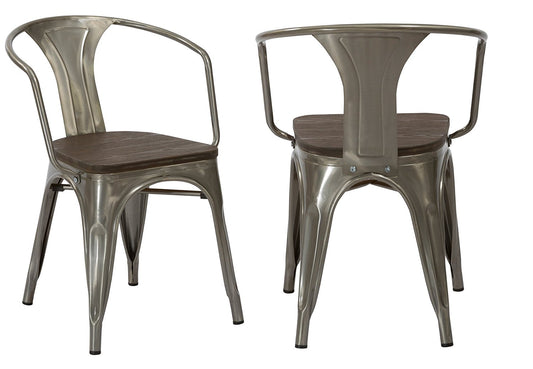 Industrial Gunmetal Rustic Distressed Restaurant Dining Arm Chairs - Set of 2