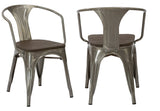 Industrial Gunmetal Rustic Distressed Restaurant Dining Arm Chairs - Set of 2