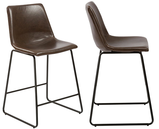 Leather Upholstery Counterheight Stool Chairs, Brown Rustic Style - Set of 2