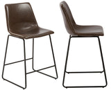 Leather Upholstery Counterheight Stool Chairs, Brown Rustic Style - Set of 2