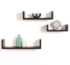 Walnut Brown 3 U Shape Floating Wall Rack Storage Display decoration Shelf