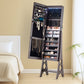 BTEXPERT Mirror Jewelry Cabinet Standing, Large Storage Jewelry Armoire, Full-Length Frameless Mirror with Jewelry Storage, 12 LED Lockable Standing Jewelry Organizer Brown