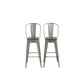 24" Clear Metal Antique Counter height Bar Stool Chair High Back Wood seat - Set of 2