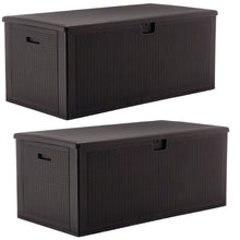 BTExpert 150 Gallon Large Resin Deck Box, Outdoor Storage Container for Patio Furniture Cushions Garden Tools Pool Toys Sports Equipment Waterproof Lockable Stainless Steel insert.Set of 2