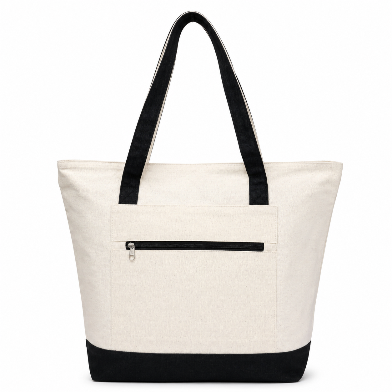 BTEXPERT 100% Cotton Natural Canvas Tote Bags 12oz Top Zipper with External Pocket, Reusable Shopping Bag for Grocery, DIY, Promotion & Events - NS5341