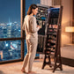 BTEXPERT Mirror Jewelry Cabinet Standing, Large Storage Jewelry Armoire, Full-Length Frameless Mirror with Jewelry Storage, 12 LED Lockable Standing Jewelry Organizer Brown