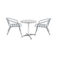 BTExpert 23.75" Round Stainless Steel Table + 2 Silver Gray Slat Chairs, Indoor Outdoor Commercial Lightweight