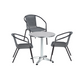 BTExpert 23.75" Round Stainless Steel Table + 3 Gray Rattan Stack Chairs, Indoor Outdoor Commercial Lightweight