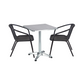 BTExpert 23.75" Square Restaurant Table Steel Silver Aluminum + 2 Black Rattan Chairs Indoor Outdoor Commercial Lightweight