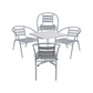 BTExpert 23.75" Square Stainless Steel Table + 4 Silver Gray Slat Chairs, Indoor/Outdoor Commercial