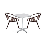 BTExpert 23.75" Square Stainless Table + 2 Bronze Slat Chairs, Indoor Outdoor Commercial Lightweight