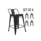 BTExpert 24" Golden Black Distressed Metal Counter Height Stool, Low Back, Indoor Outdoor - Set of 4