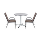 BTExpert 27.5" Round Restaurant Table Stainless Steel with 2 Brown Sling Stack Chairs, Indoor Outdoor Commercial Lightweight