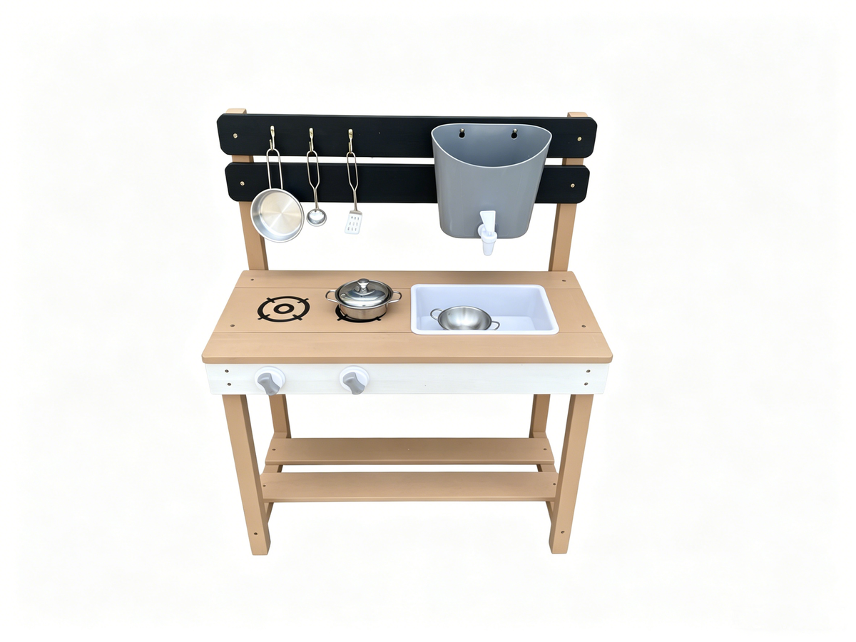 BTEXPERT Kid’s Wooden Mud Kitchen Outdoor Playset with Water Play Sink, Cooking Toys & Pretend Play Accessories, Backyard Wooden Play Kitchen for Boys & Girls Ages 3+