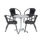 BTExpert 27.5" Round Restaurant Table Stainless Steel with 4 Black Rattan Stack Chairs, Indoor Outdoor Commercial Lightweight