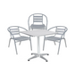 BTExpert 27.5" Square Restaurant Table Stainless Steel with 3 Silver Gray Slat Stack Chairs, Indoor Outdoor Commercial Lightweight