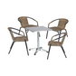 BTExpert 27.5" Square Restaurant Table Stainless Steel with 4 Brown Commercial Chairs, Indoor Outdoor