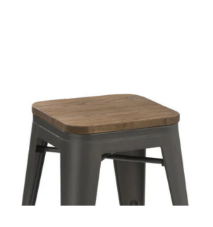 24" inch Metal Vintage Gunmetal Distressed Bar Stool Modern Wood top - Seat- 2