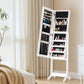 BTEXPERT Large Storage Jewelry Mirror Organizer with Frameless Free Standing Jewelry Cabinet White