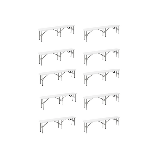 BTExpert 6ft Plastic Folding Bench, UV-Resistant Portable Indoor/Outdoor  Seat w/ Handle & Steel Frame – Set of 10