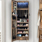 BTEXPERT 47" Mirror Jewelry Cabinet Armoire with 6 LED Lights, Large Full Length Jewelry Organizer with Storage, Wall-Mounted or Door-Hanging Mirror Cabinet, Rustic Brown,Lock Key
