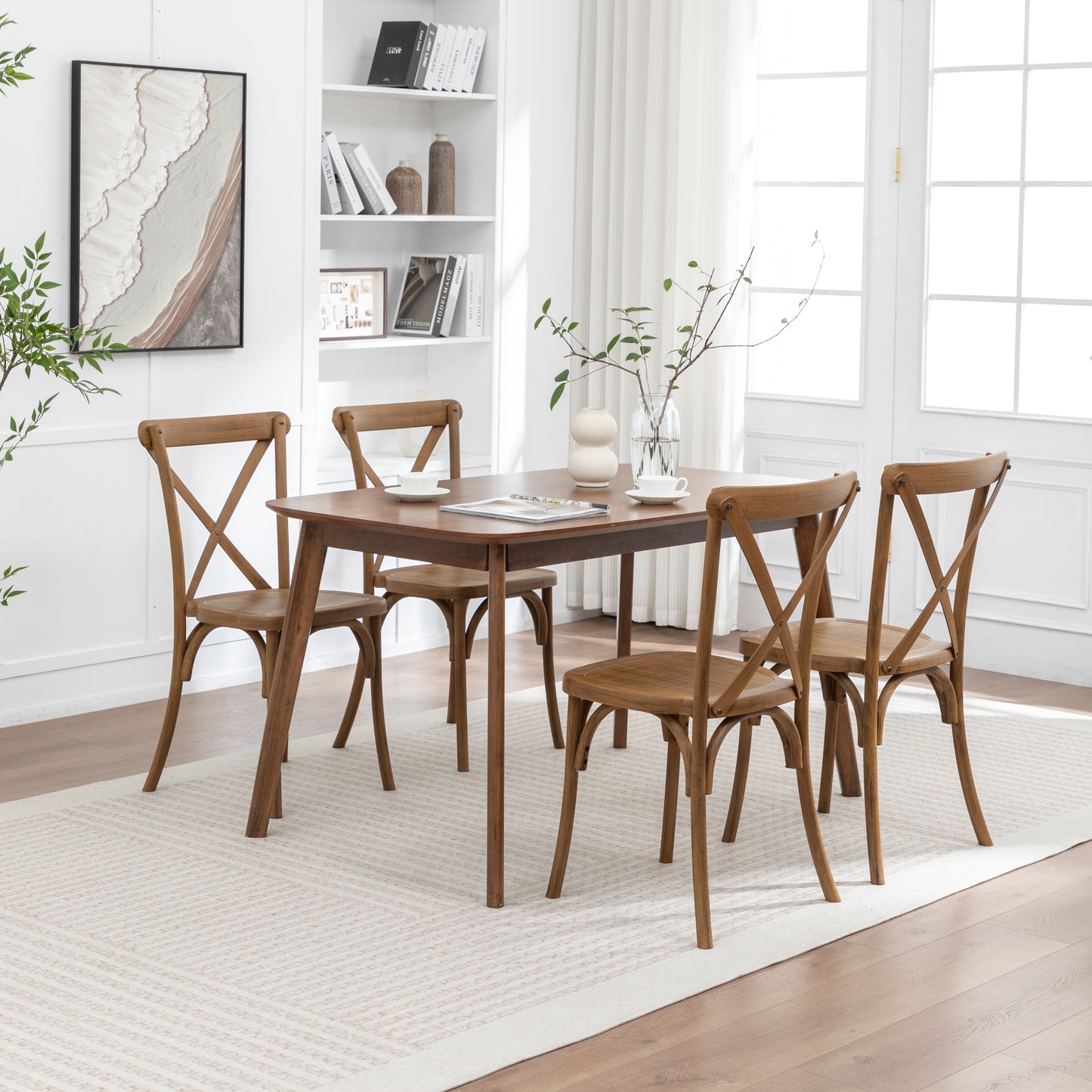 BTEXPERT Resin Outdoor Dining Chairs Set of 4 – Stackable Patio Farmhouse Chairs with X-Back, Heavy-Duty Waterproof Indoor & Outdoor Kitchen Dining Chairs, 400 lb Capacity, Chestnut Brown