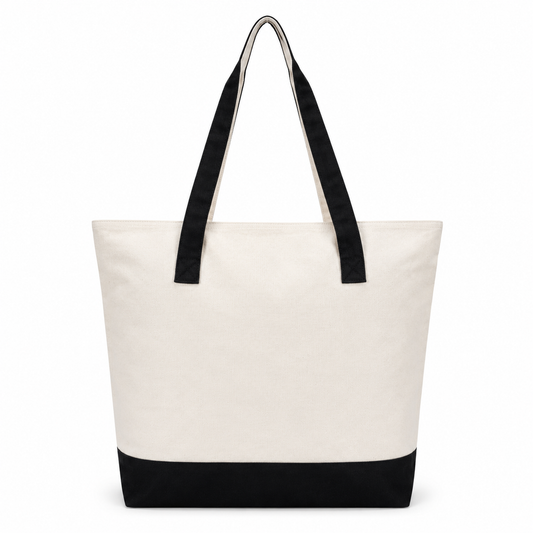 BTEXPERT 100% Cotton Natural Canvas Tote Bags 12oz Top Zipper with External Pocket, Reusable Shopping Bag for Grocery, DIY, Promotion & Events - NS5341