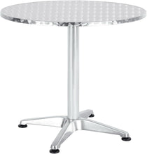 BTExpert Indoor Outdoor 27.5" Round Restaurant Table Stainless Steel Silver Aluminum + 4 Silver Gray Metal Slat Stack Chairs Lightweight