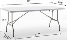 BTExpert Fold-in-Half Folding Utility Table 6 Feet 72" x 29.5" Lightweight Portable Carrying Handle, Indoor Outdoor Picnic Camping Office Home Party Wedding Event Easy to Clean Store & Care White