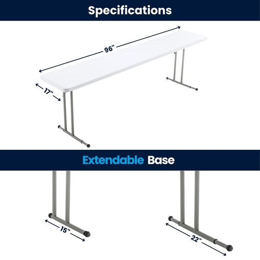 BTExpert 8-Foot 96" long White Plastic Folding Table 18" Wide 29" High indoor outdoor lightweight - Set of 2