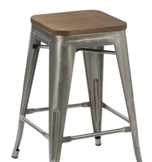 30" Metal Vintage Gunmetal Rustic Counter Bar Stool Modern Wood seat 4 barstools