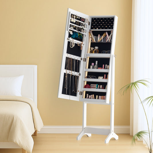 BTEXPERT Large Storage Jewelry Mirror Organizer with Frameless Free Standing Jewelry Cabinet White