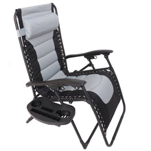 Oversized Padded Zero gravity Chair Recliner Folding Chaise lounge outdoor pool patio beach yard garden Utility XL Anti Gravity lounger, Side Tray Cup Holder, Headrest Pillow (Grey Black)
