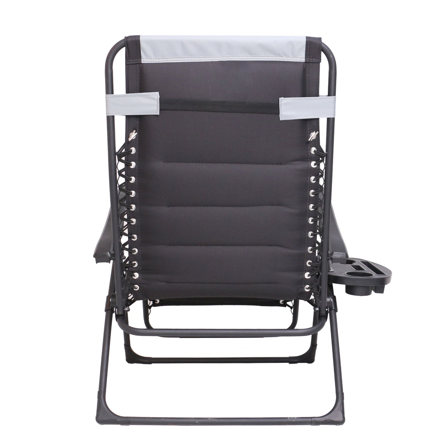 Oversized Padded Zero Gravity Recliner Folding Chaise Lounge, Outdoor Pool, Patio, Yard, XL Anti-Gravity Lounger Side Tray Cup Holder, Headrest Pillow (Grey/Black)