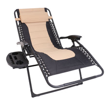 Oversized Padded Zero gravity Chair Recliner Folding Case lounge outdoor pool patio beach yard garden Utility Tray Cup Holder (Tan Black)