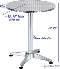 BTExpert Indoor Outdoor 23.75" Round Restaurant Table Stainless Steel Silver Aluminum + 2 Bronze Metal Slat Stack Chairs Commercial Lightweight