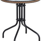 BTExpert 28" Round Glass Metal Table Brown Rattan Trim with 3 Silver Gray Slat Stack Chairs, Indoor Outdoor Lightweight