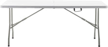 BTExpert Fold-in-Half Folding Utility Table 6 Feet 72"x 29.5" Lightweight Portable Carrying Handle Indoor Outdoor Picnic Camping Office Home Party Wedding Event Easy to Clean Store Care White Set of 5
