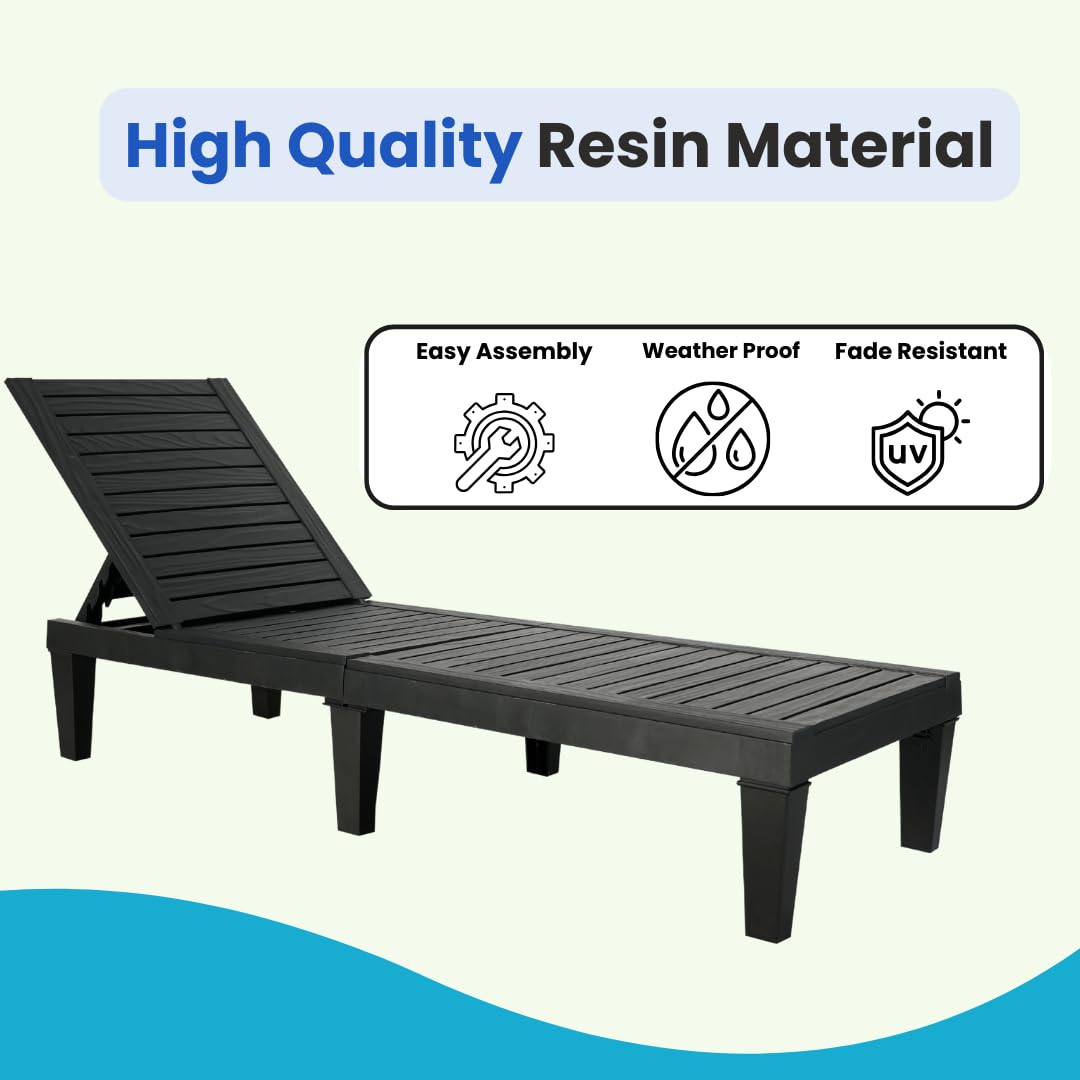 BTExpert Foldable Outdoor Lounge Chair Black Waterproof Recliners with Adjustable - Set of 2